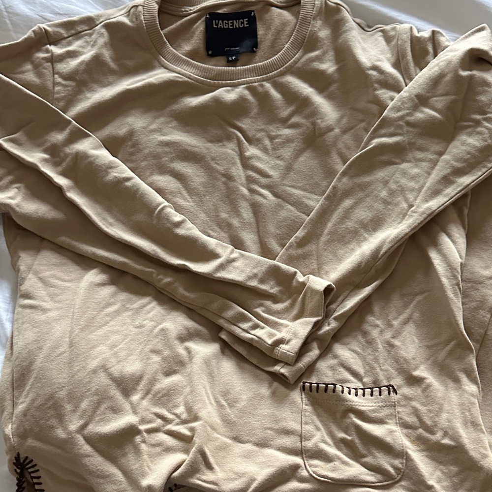 L'AGENCE Beige Long Sleeve Top with Pocket
